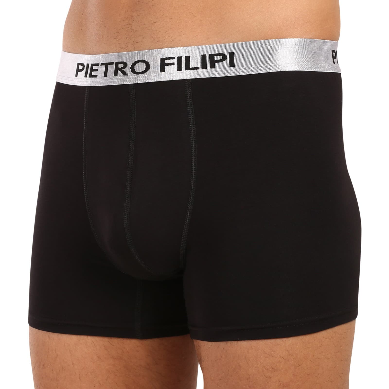 2PACK pánské boxerky Pietro Filipi černé Metalic silver (2PBMS2) 3XL - náhled 3