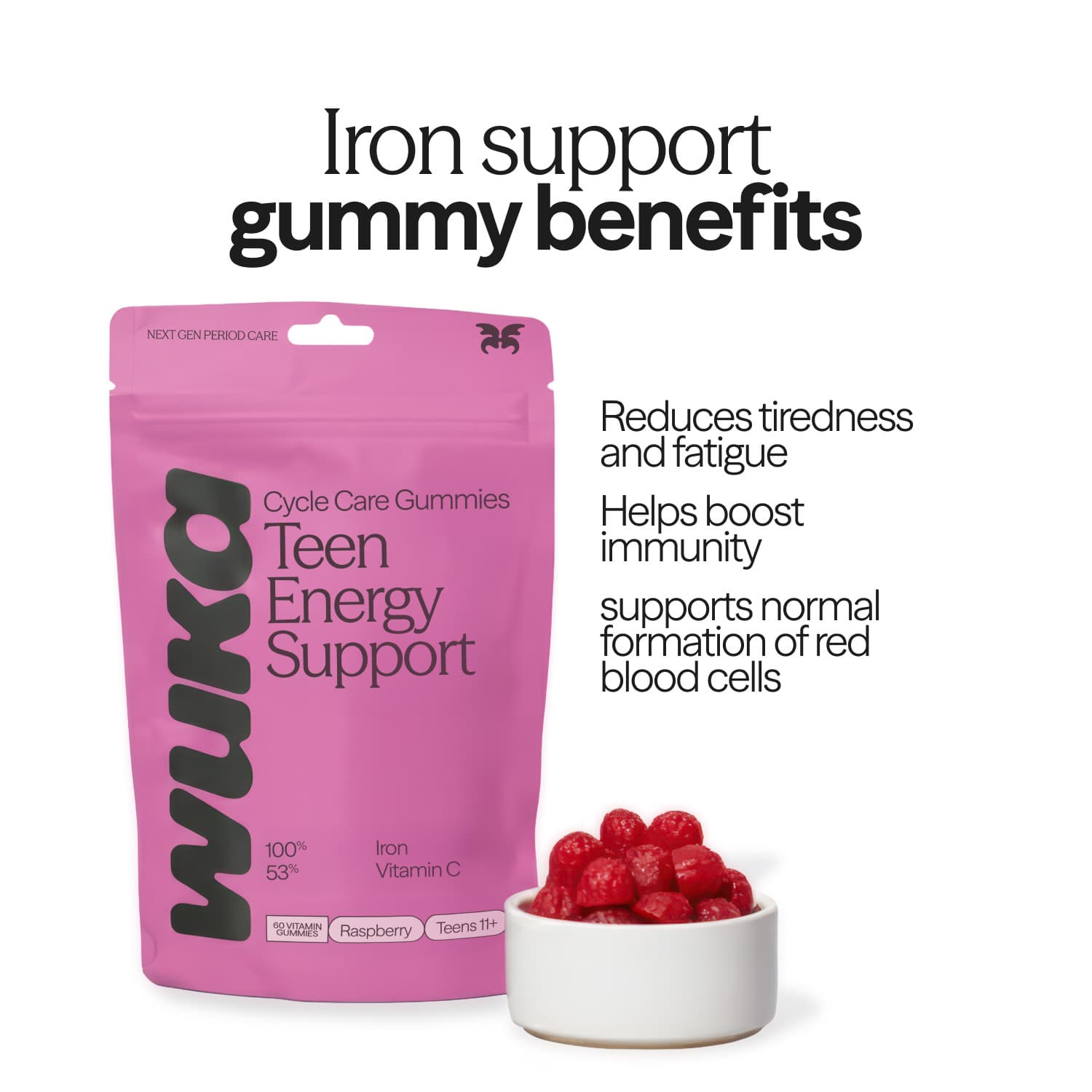 Cyklické gumové vitamíny Wuka Teen Iron Energy Support - náhled 3