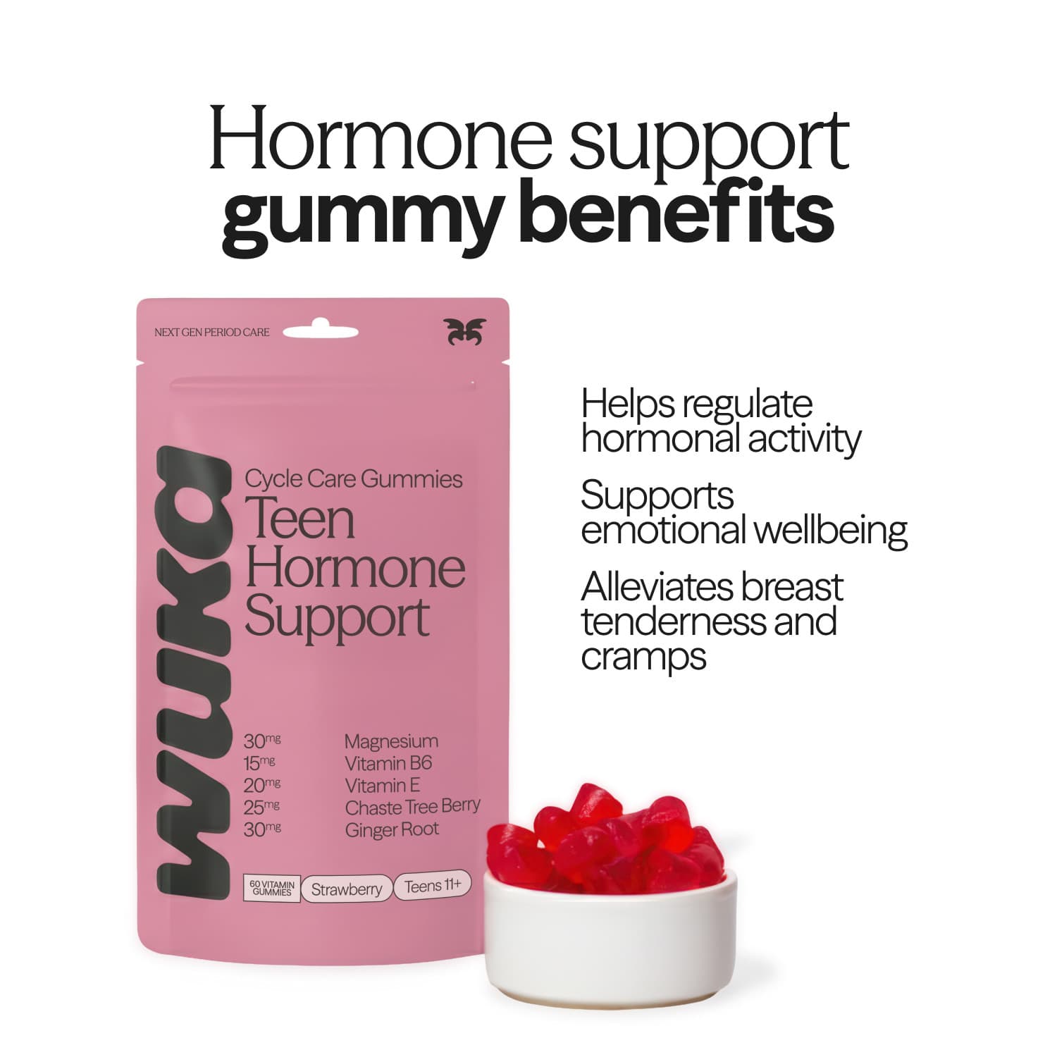 Cyklické gumové vitamíny Wuka PMS Teen Hormone Support - náhled 4