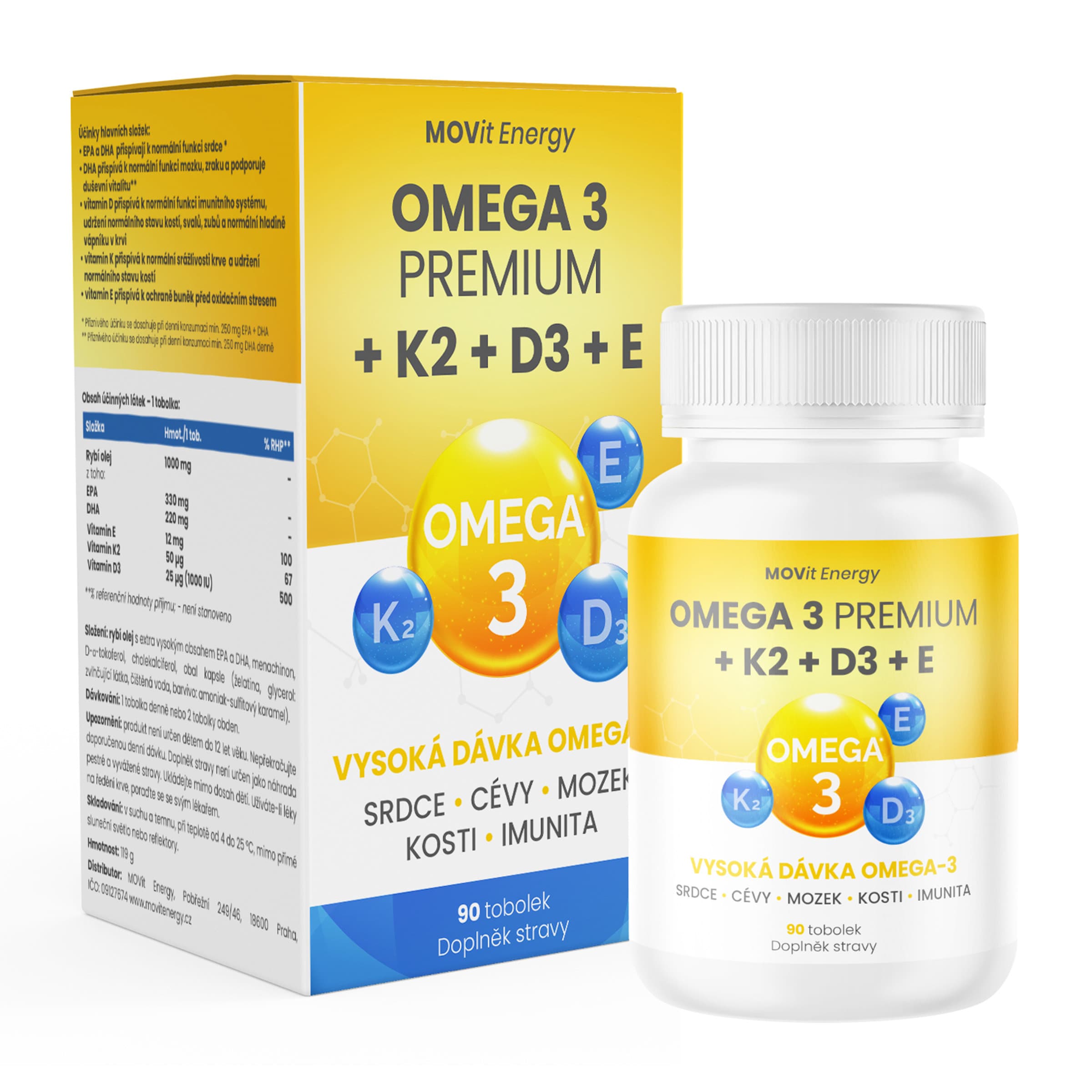 Omega 3 Premium + K2 + D3 + E MOVit 90 kapslí