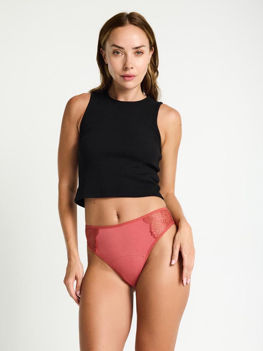 Menstruační kalhotky Modibodi Sensual French Hi-Waist Moderate-Heavy Rosewood Pink (MODI4043RP) 3XL