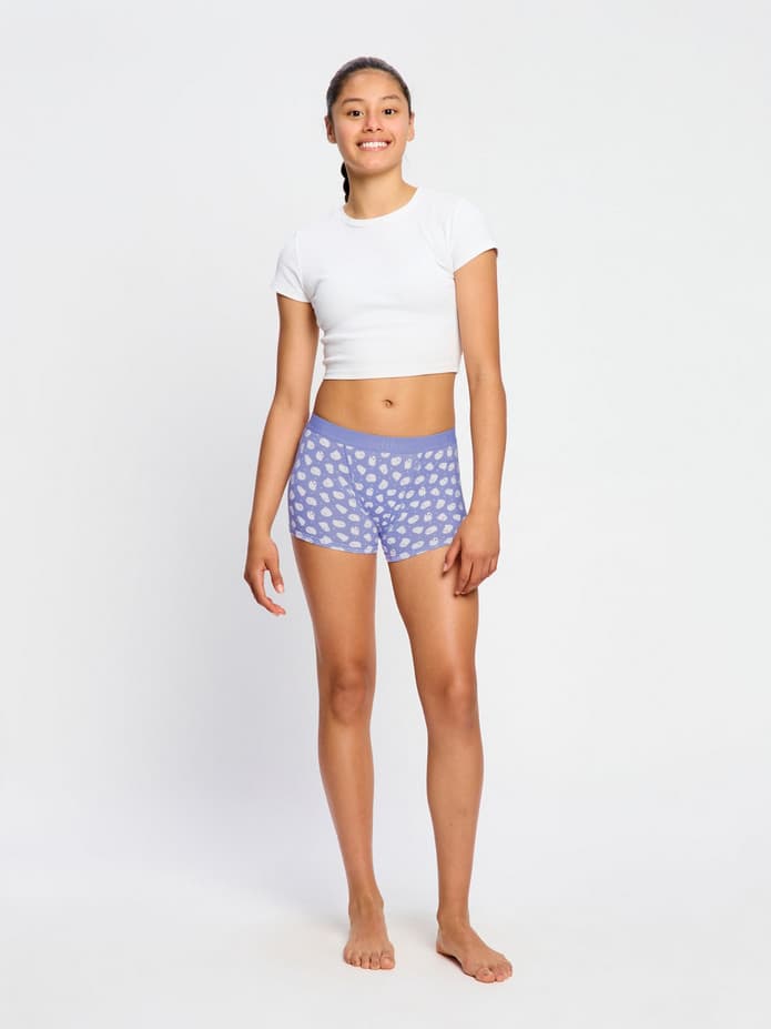 Dívčí menstruační kalhotky Modibodi Teen Hipster Boyshort Moderate Giggly Ghost Blue (DMKMTHBMGGB) 10-12 let