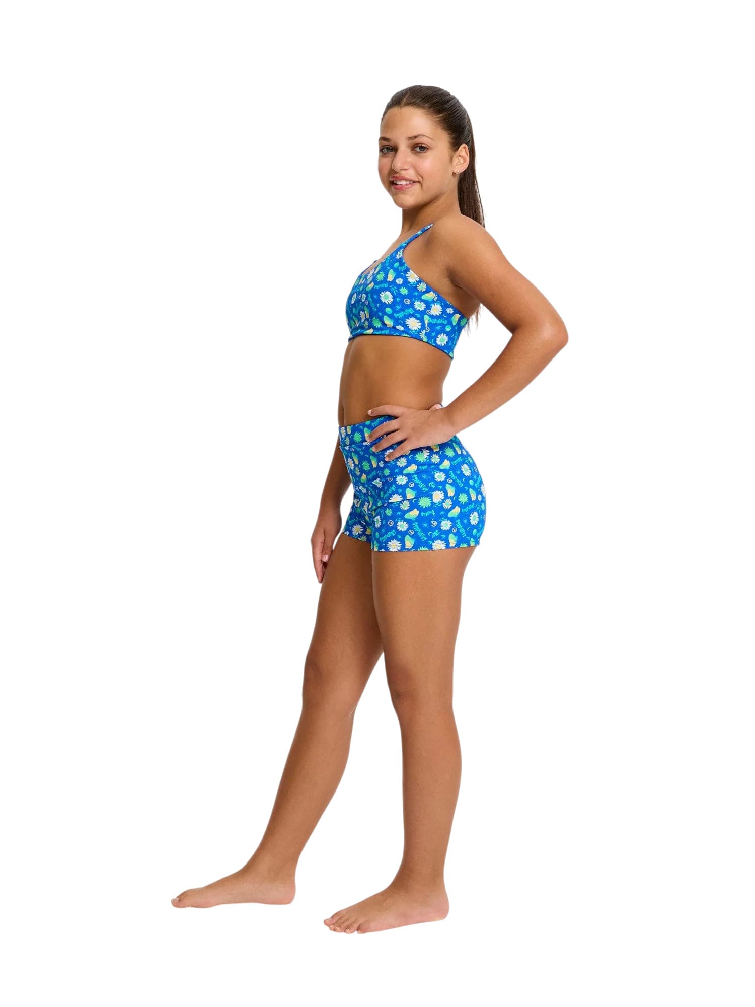 Dívčí menstruační plavky Modibodi Teen Smileyworld Hi Waist Short Boho Botanical Blue spodní díl (DMPMTSHWSBBBSD) 10-12 let - náhled 2