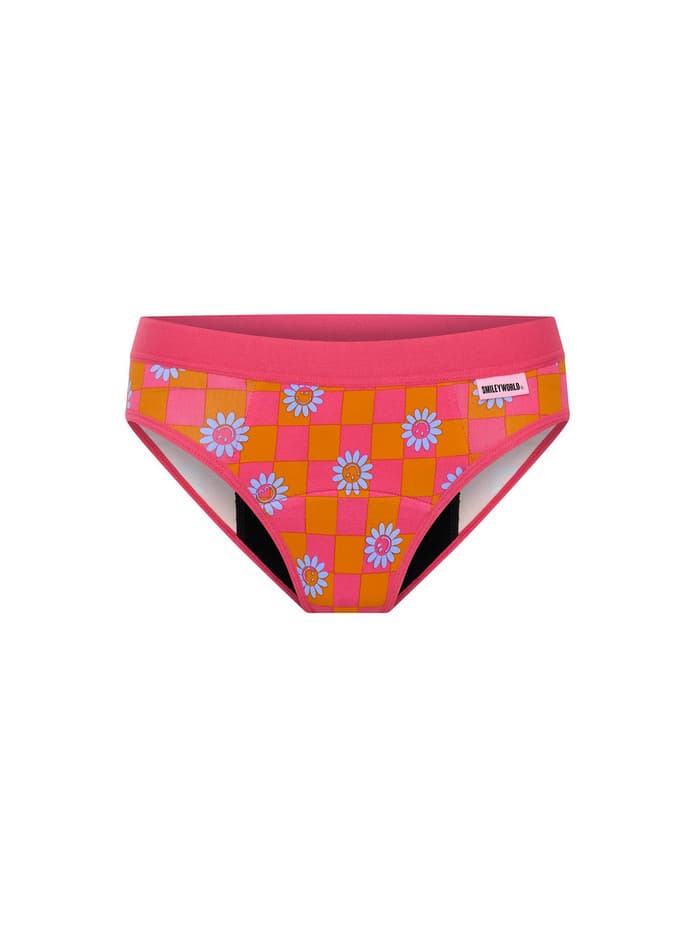 Dívčí menstruační kalhotky Modibodi Teen Hipster Bikini Super Flower Checkerboard (DMKMTHBSFC) 10-12 let