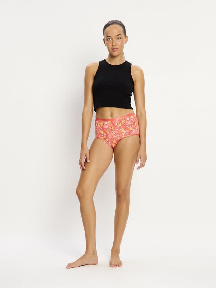 Menstruační kalhotky Modibodi SmileyWorld Classic Full Brief Super Overnight Boho Coral (MKMSCFBSBC)