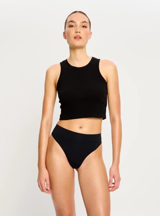 Menstruační tanga Modibodi Modicomfort Seamless Hi Waist Thong Light Black (MTMMSHWTLTB) L - náhled 2