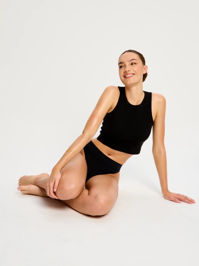Menstruační tanga Modibodi Modicomfort Seamless Hi Waist Thong Light Black (MTMMSHWTLTB) L - náhled 5