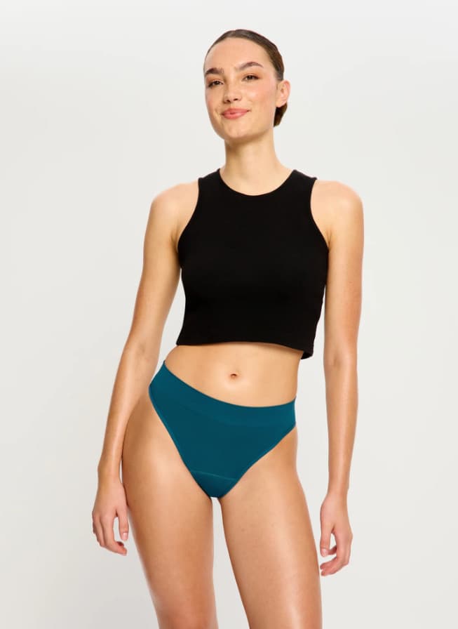 Menstruační kalhotky Modibodi Modicomfort Seamless Hi Waist Cheeky Moderate Teale Blue (MKMMSWCMTB) L - náhled 2