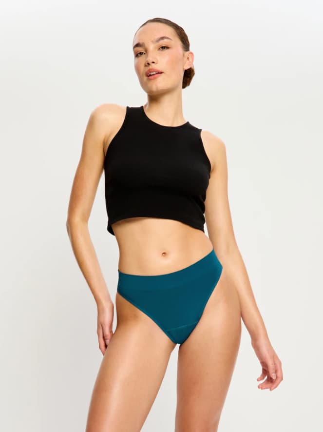 Menstruační kalhotky Modibodi Modicomfort Seamless Hi Waist Cheeky Moderate Teale Blue (MKMMSWCMTB) L - náhled 4