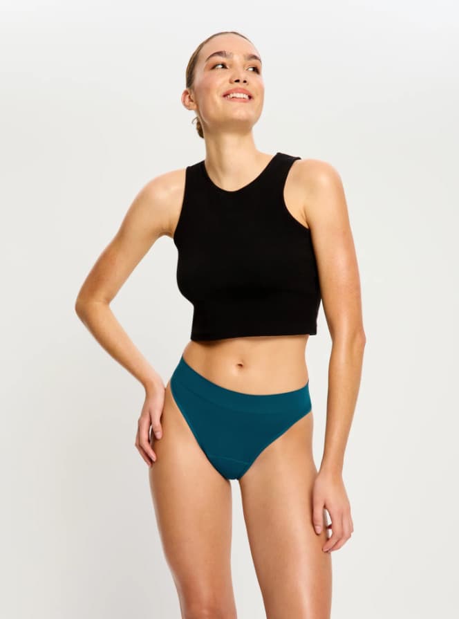 Menstruační kalhotky Modibodi Modicomfort Seamless Hi Waist Cheeky Moderate Teale Blue (MKMMSWCMTB) L - náhled 5