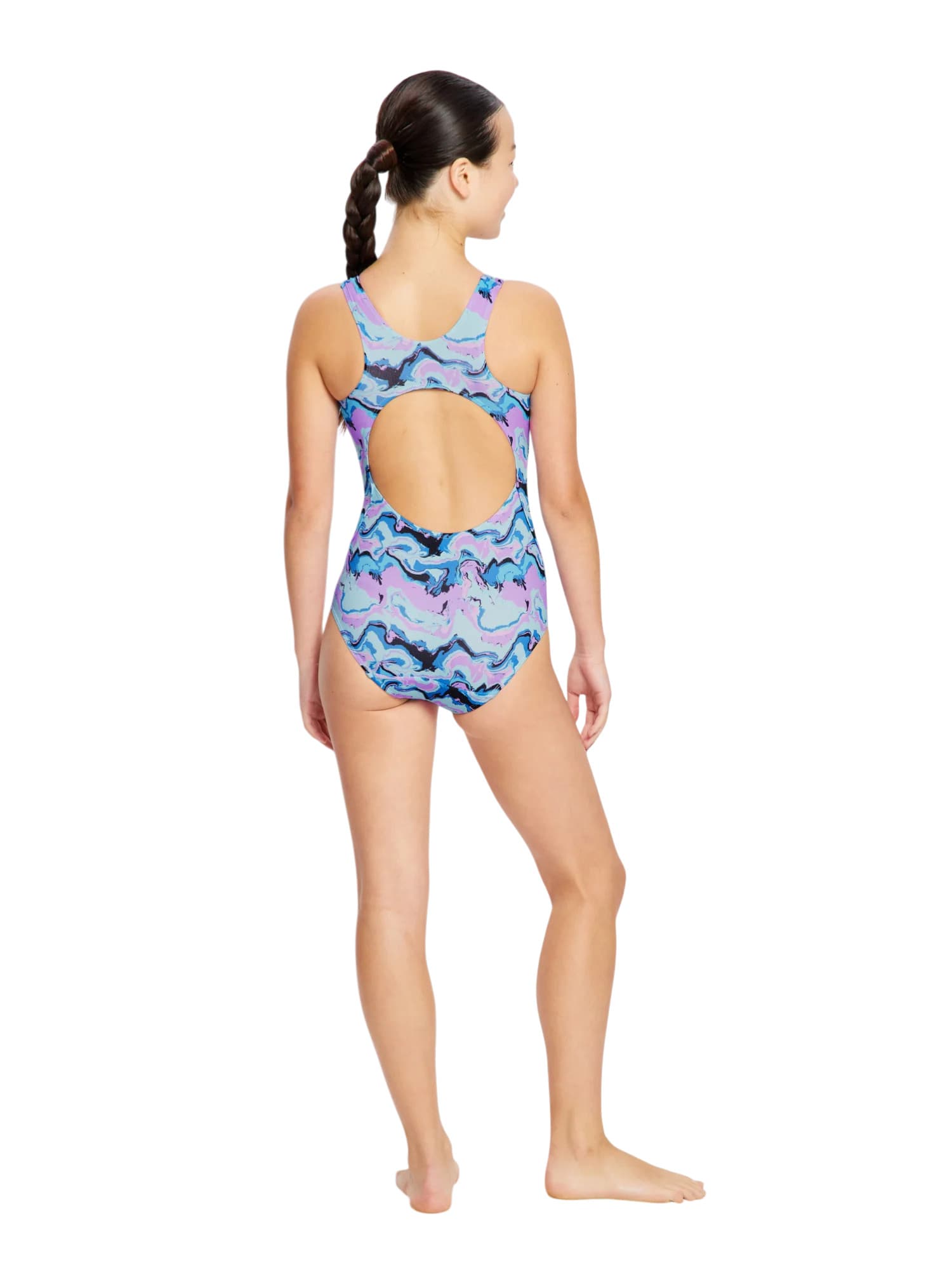Dívčí menstruační plavky Modibodi Performance Racerback One Piece Super Marble Blue jednodílné (DMPMPROPSMB) 10-12 let - náhled 3