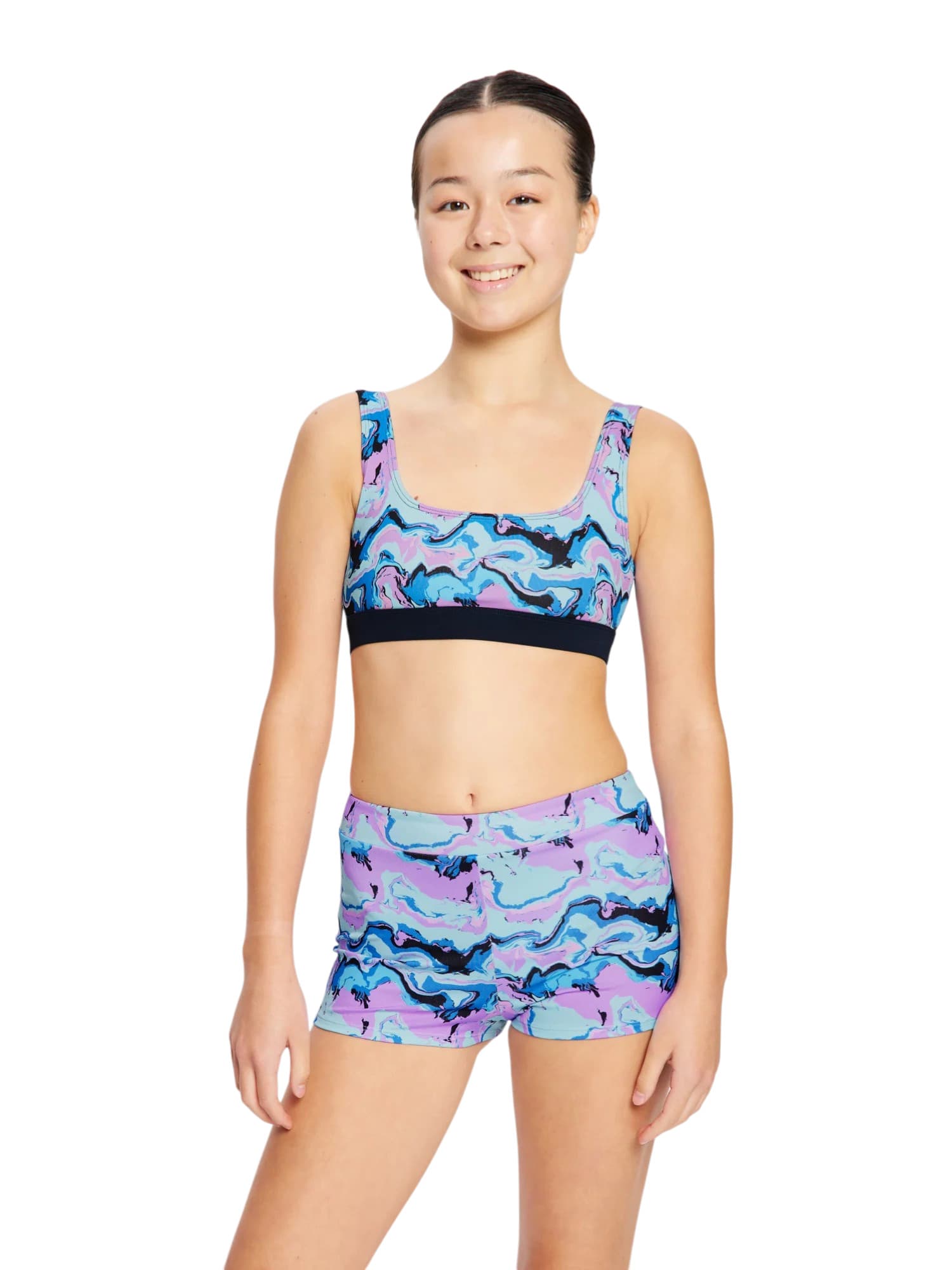 Dívčí plavky Modibodi Performance Reversible Crop Top Marble Blue horní díl (DPMPRCTMB)