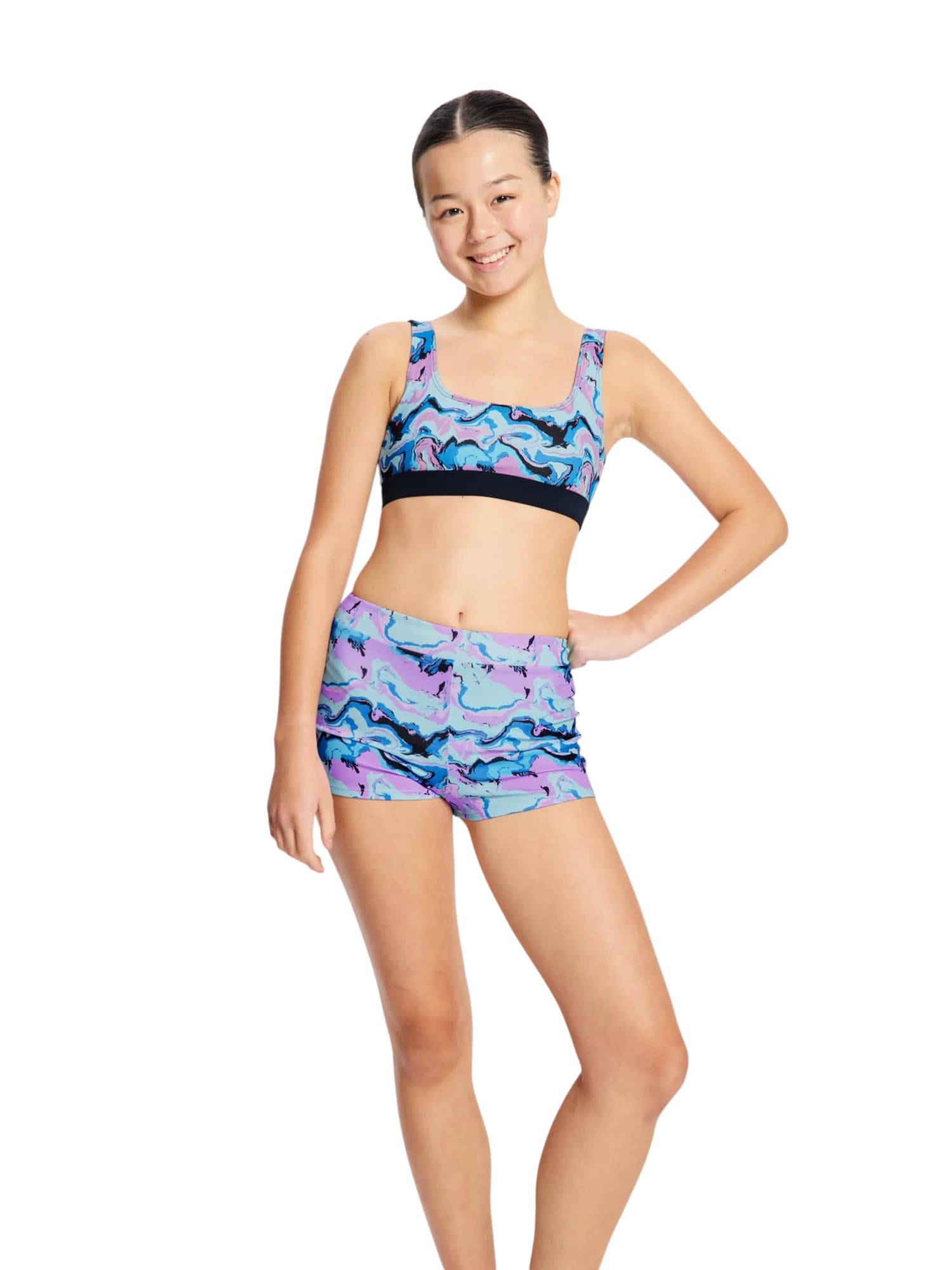 Dívčí plavky Modibodi Performance Reversible Crop Top Marble Blue horní díl (DPMPRCTMB) 10-12 let - náhled 2