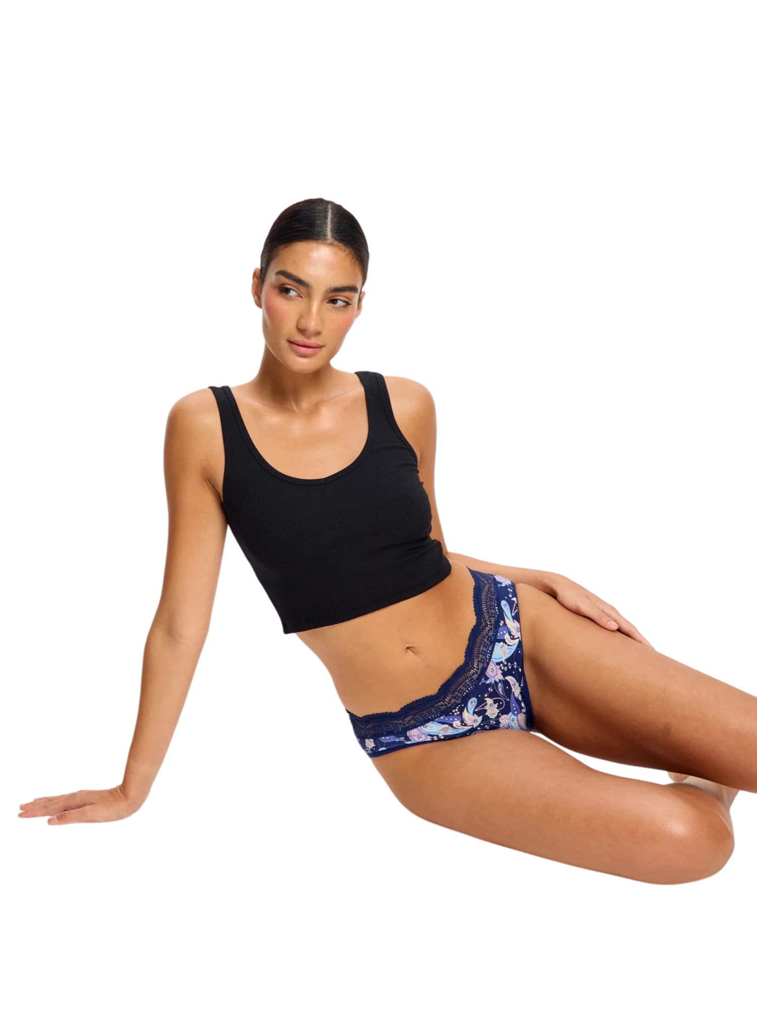 Menstruační kalhotky Modibodi Sensual Hi Waist Bikini Moderate Opulent Paisley Navy (MKMSHWBMOPN) 3XL - náhled 5