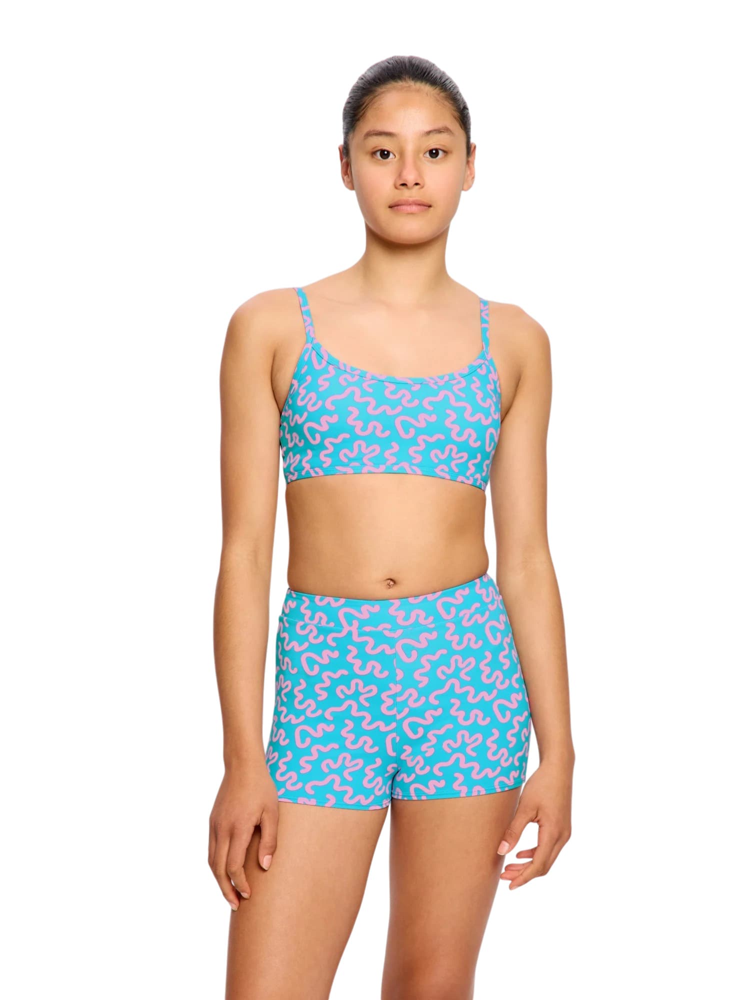 Dívčí plavky Modibodi crop top Splice Wavy Blue horní díl (DPMHDCTWB)