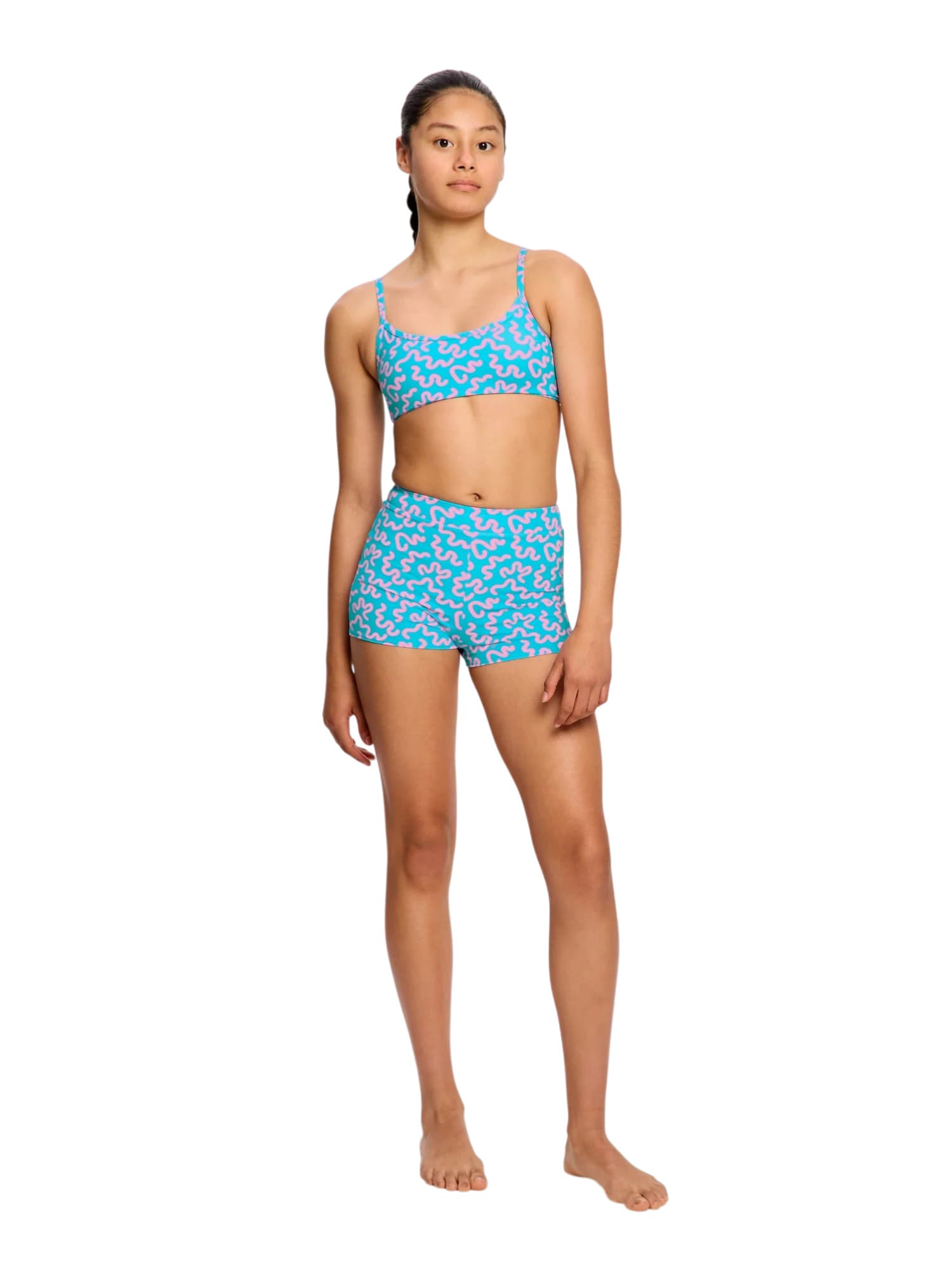 Dívčí menstruační plavky Modibodi Performance Hi Waist Short Super Wavy Blue spodní díl (DMPMPHWSSWB)