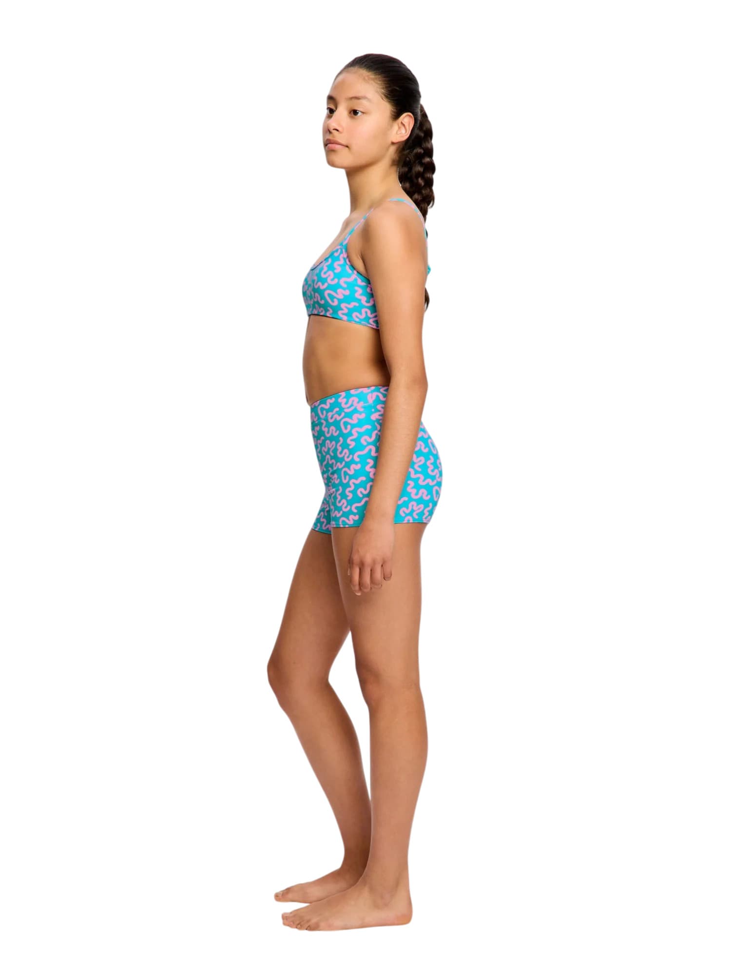Dívčí menstruační plavky Modibodi Performance Hi Waist Short Super Wavy Blue spodní díl (DMPMPHWSSWB) 10-12 let - náhled 2