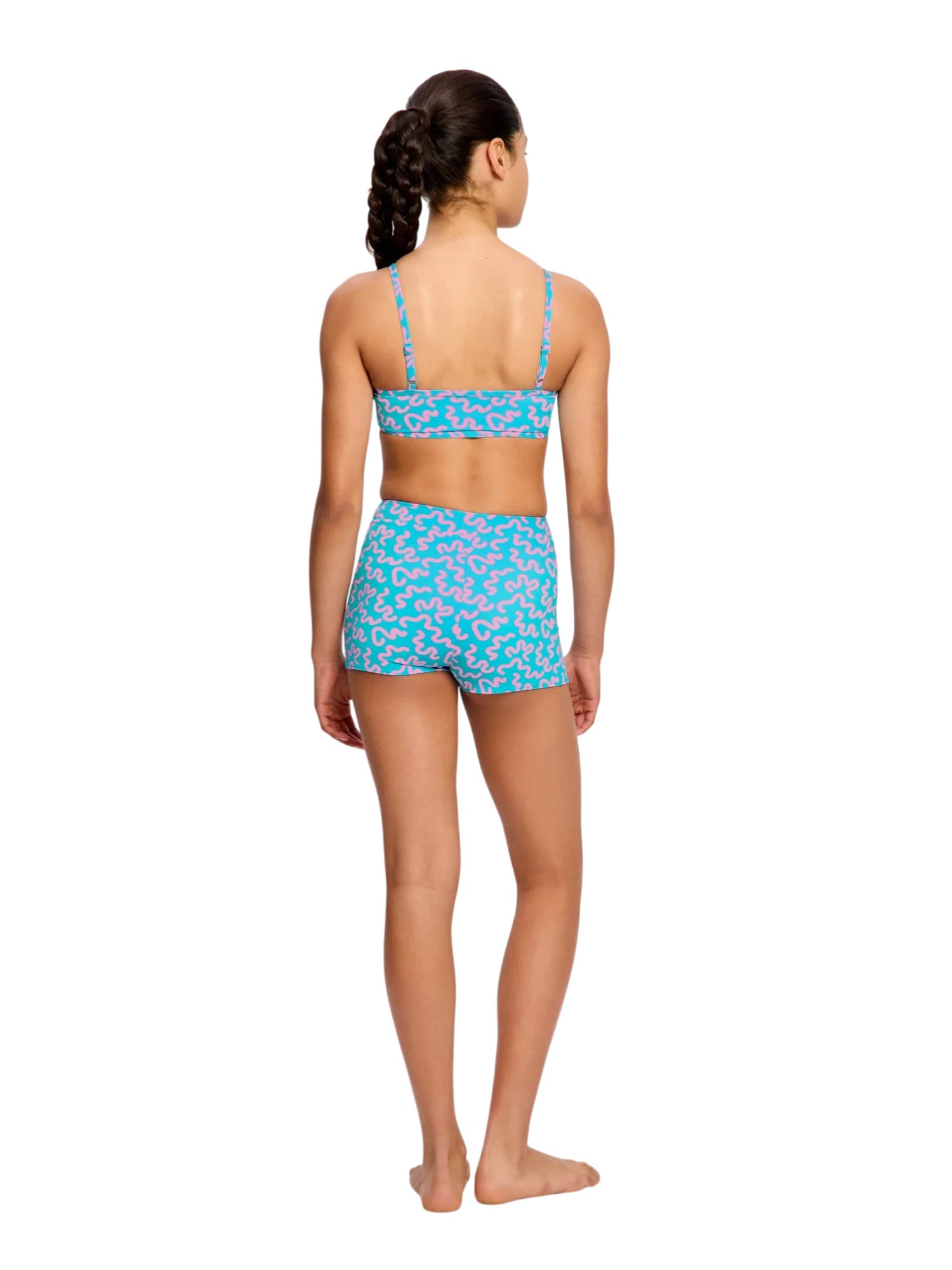 Dívčí menstruační plavky Modibodi Performance Hi Waist Short Super Wavy Blue spodní díl (DMPMPHWSSWB) 10-12 let - náhled 3