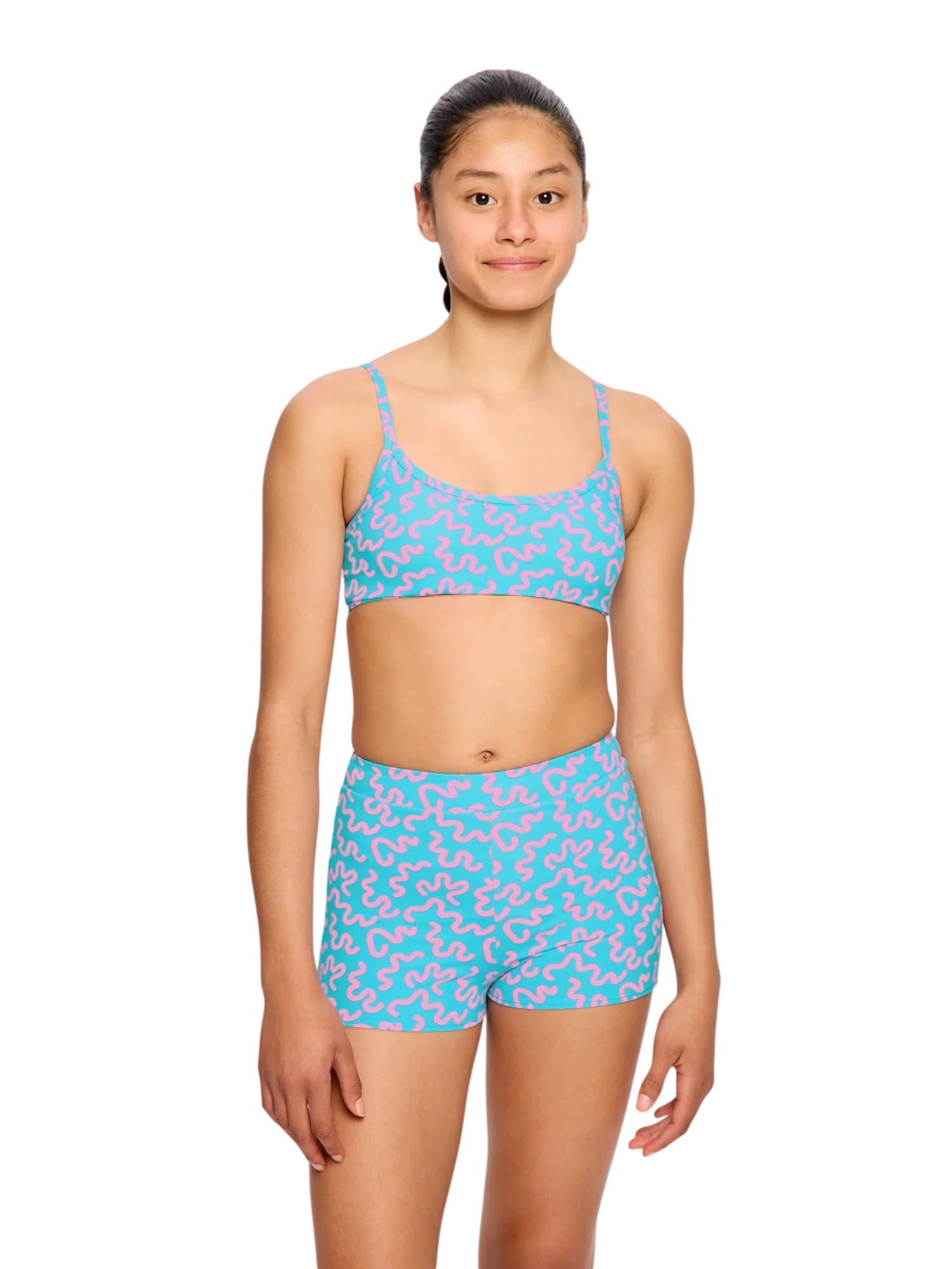 Dívčí menstruační plavky Modibodi Performance Hi Waist Short Super Wavy Blue spodní díl (DMPMPHWSSWB) 10-12 let - náhled 4