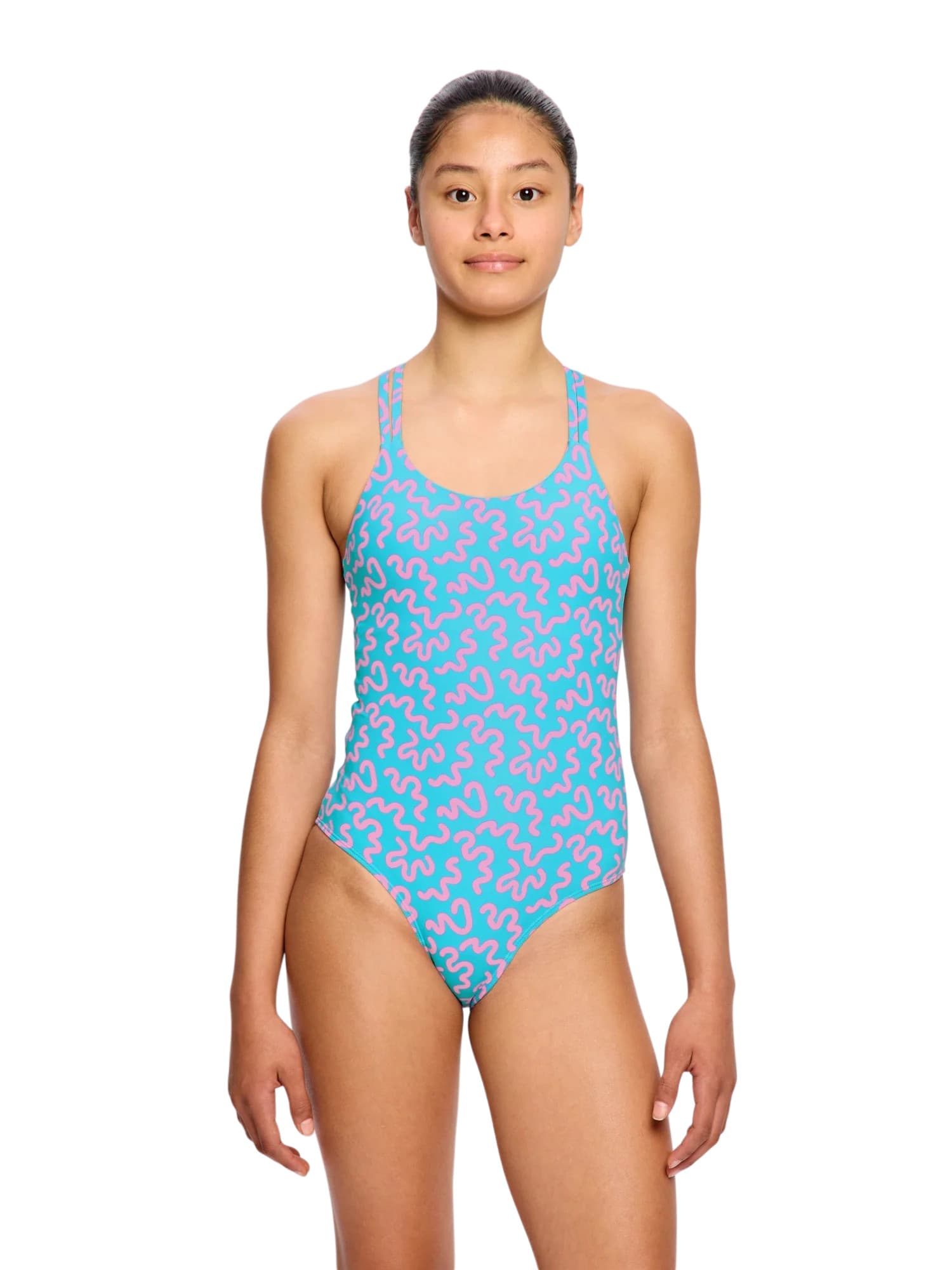 Dívčí menstruační plavky Modibodi Splice One Piece Super Wavy Blue jednodílné (DMPMSOPSWB) 10-12 let