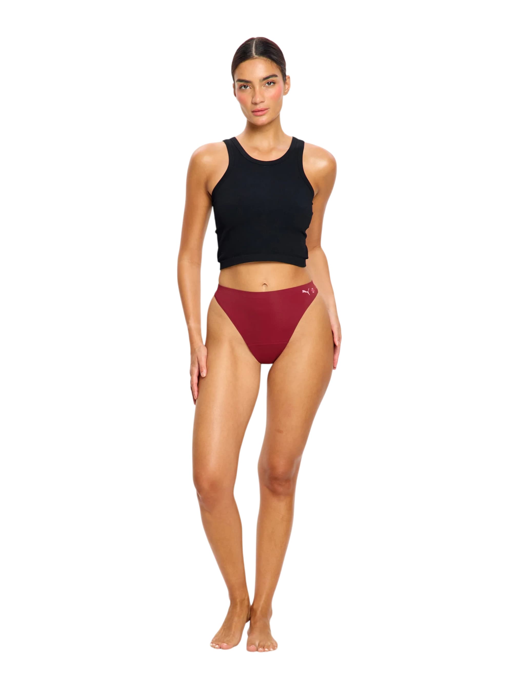 Menstruační kalhotky PUMA & Modibodi Seamfree Active Hi Waist Thong Light Caramelised Red (MKPMSAHWTLCR) M