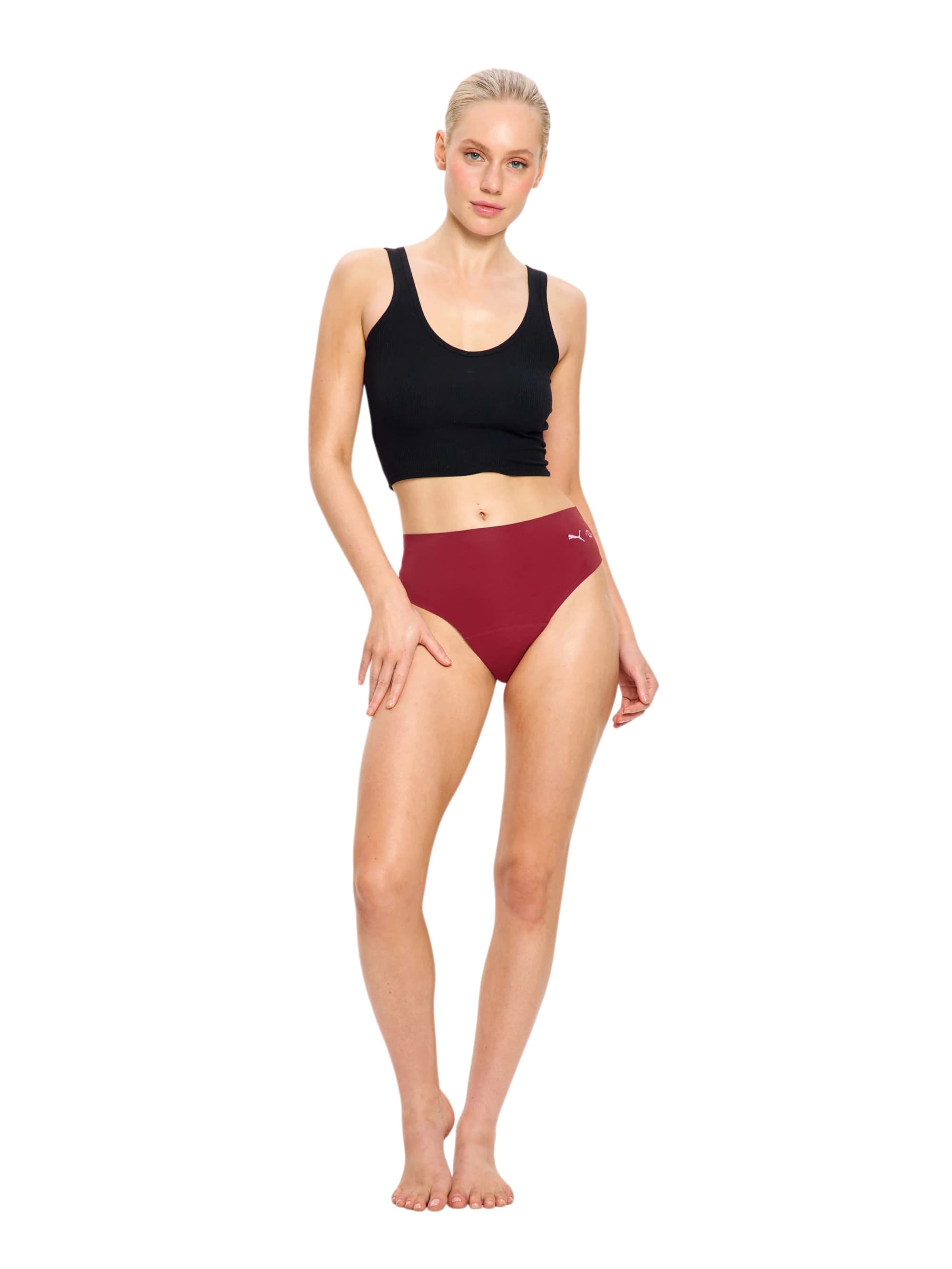 Menstruační kalhotky PUMA & Modibodi Seamfree Active Hi Waist Cheeky Moderate Caramelised Red (MKPMSAHWCMCR)