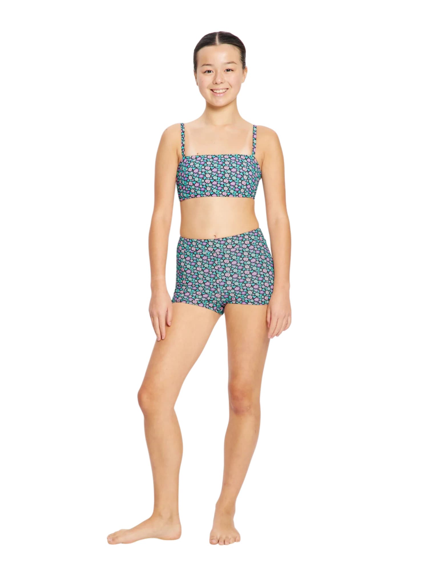 Dívčí plavky Modibodi Bandeau Strap Crop Top Luna Blossom Black horní díl (DPMPRCTMLBB) 10-12 let - náhled 2