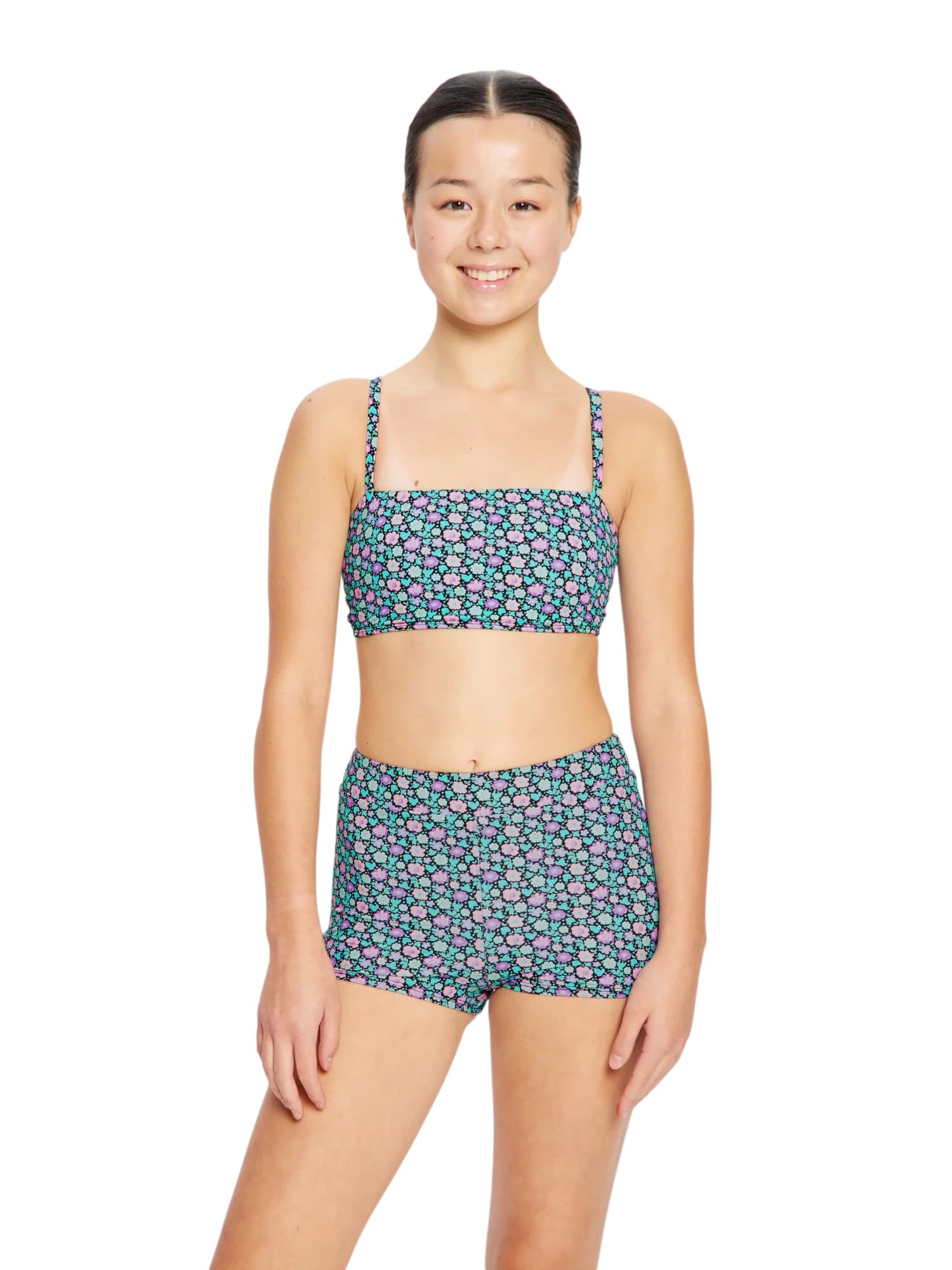 Dívčí plavky Modibodi Bandeau Strap Crop Top Luna Blossom Black horní díl (DPMPRCTMLBB)