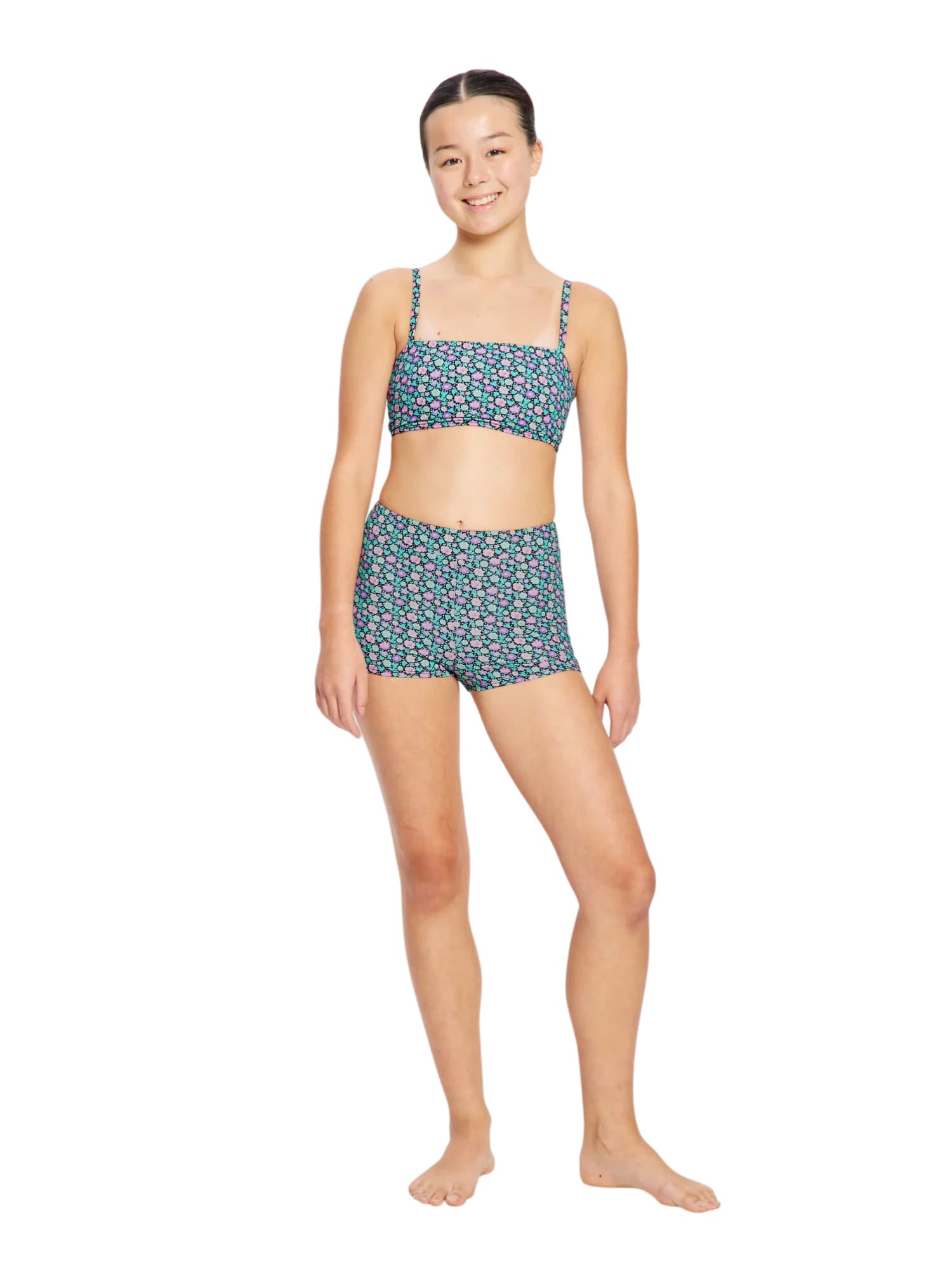 Dívčí menstruační plavky Modibodi Hi Waist Short Super Luna Blossom Black spodní díl (DMPMPHWSSLBB) 10-12 let - náhled 2