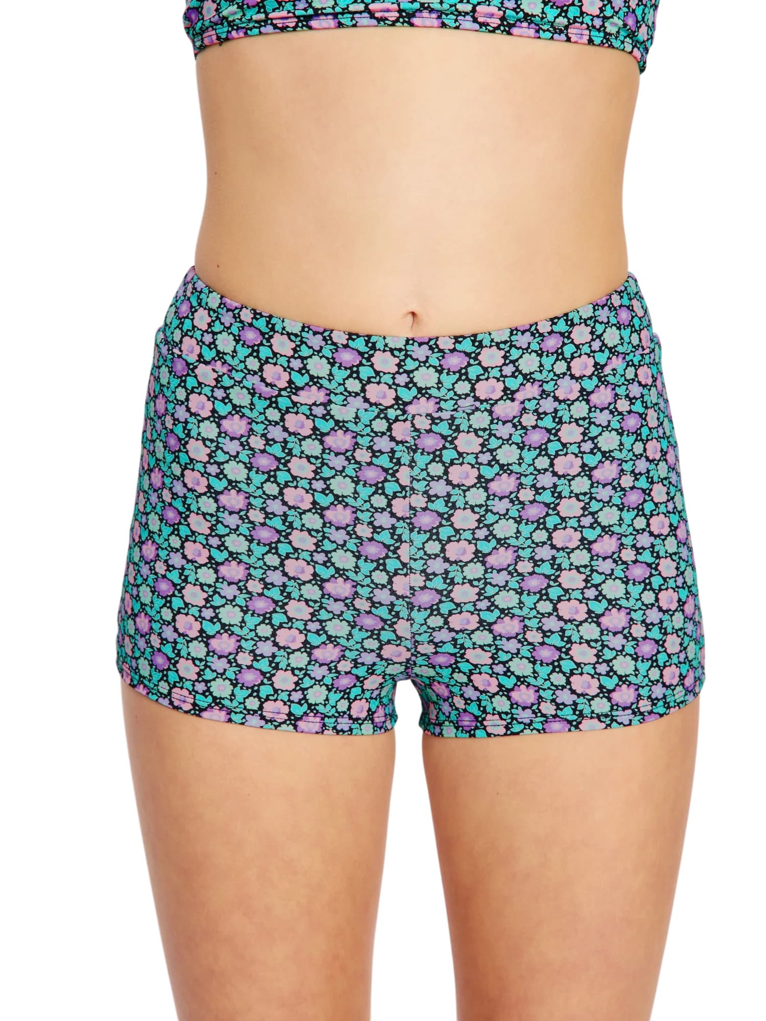 Dívčí menstruační plavky Modibodi Hi Waist Short Super Luna Blossom Black spodní díl (DMPMPHWSSLBB)
