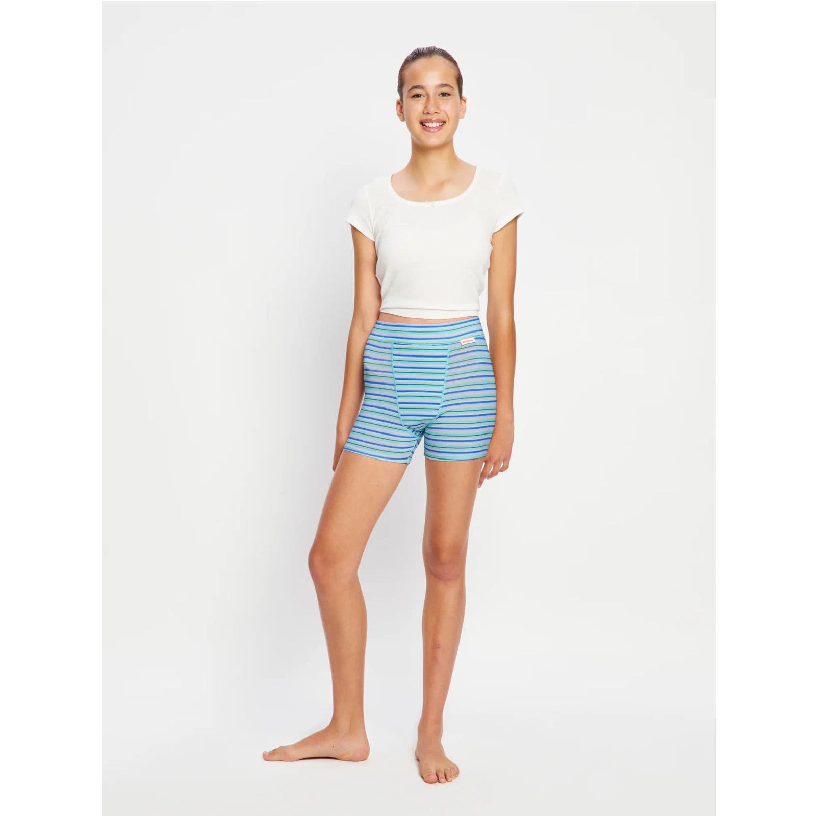 Dívčí menstruační kalhotky na spaní Modibodi Teen Sleep Short Super Periwinkle Stripe Purple (SESCSHSOPSPT) 10-12 let
