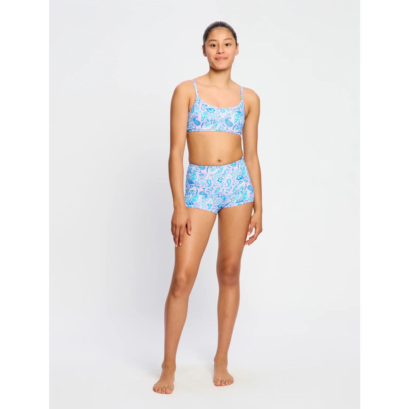 Dívčí menstruační plavky Modibodi Hi Waist Short Super Super Paisley Pink spodní díl (SWHGHIPLPT) 10-12 let