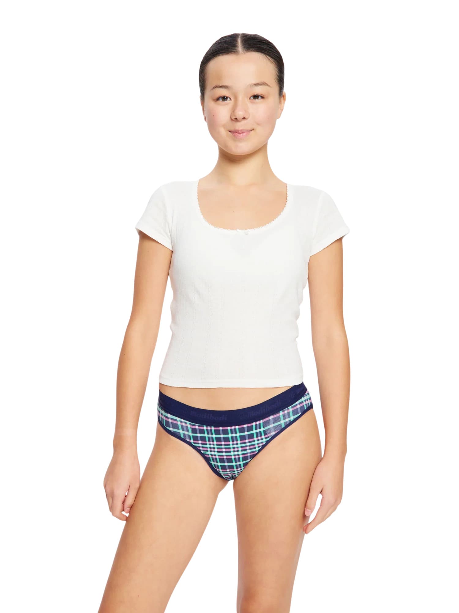 Dívčí menstruační kalhotky Modibodi Teen Hipster Boyleg Moderate Midnight Purple Check (HIBLMHMPCT) 10-12 let